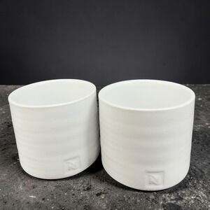 Nespresso Collections White Ceramic Ribbed Espresso Cups Set of 2 Embossed Logo